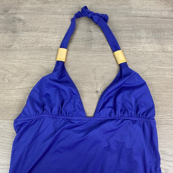 L*Space Blue Purple Halter Neck Tie Scoop Back One Piece Swimsuit Sz.L - Picture 2 of 12